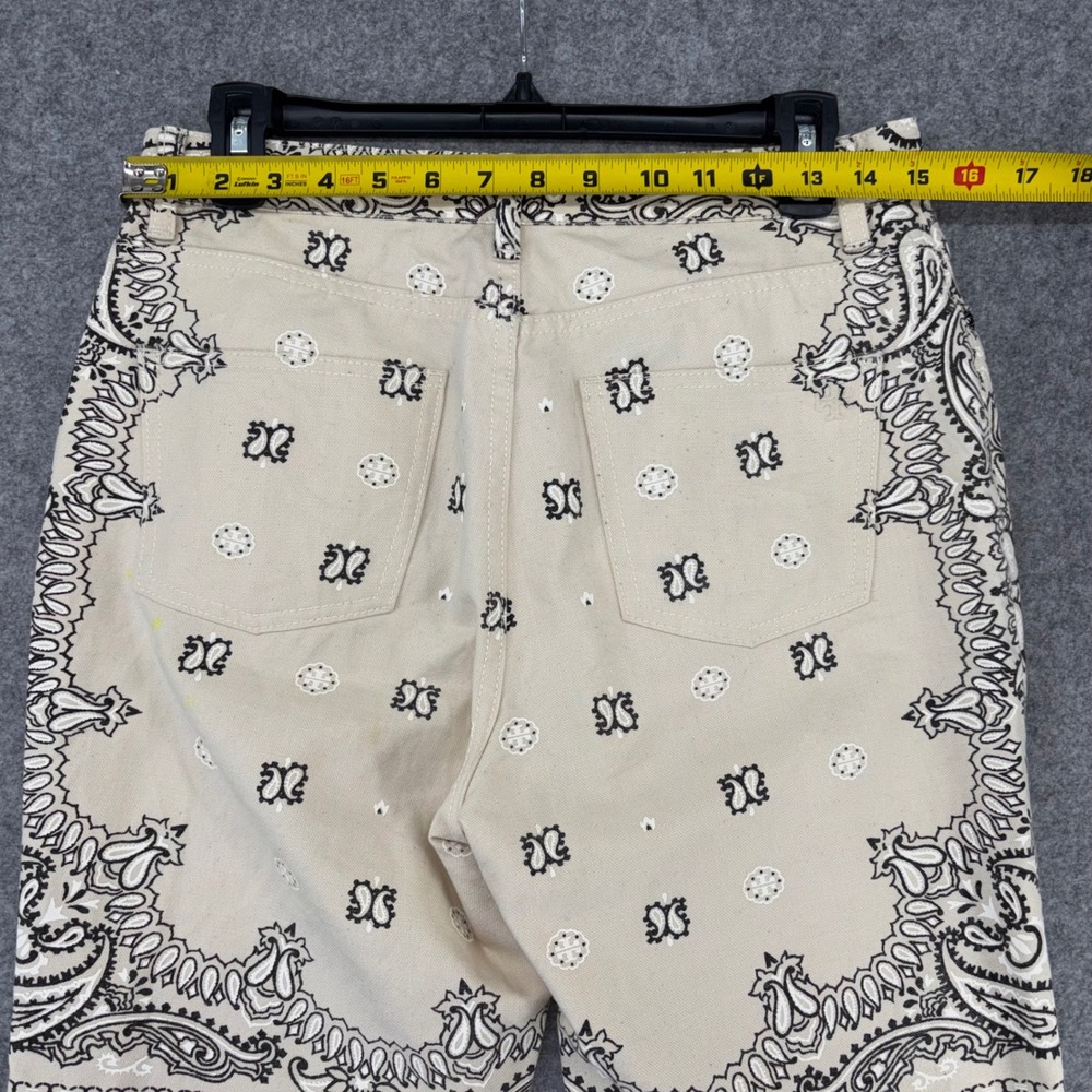 Tory Burch Bandana Paisley Print Straight Leg Pants Cream Black Size 29 - Picture 7 of 13